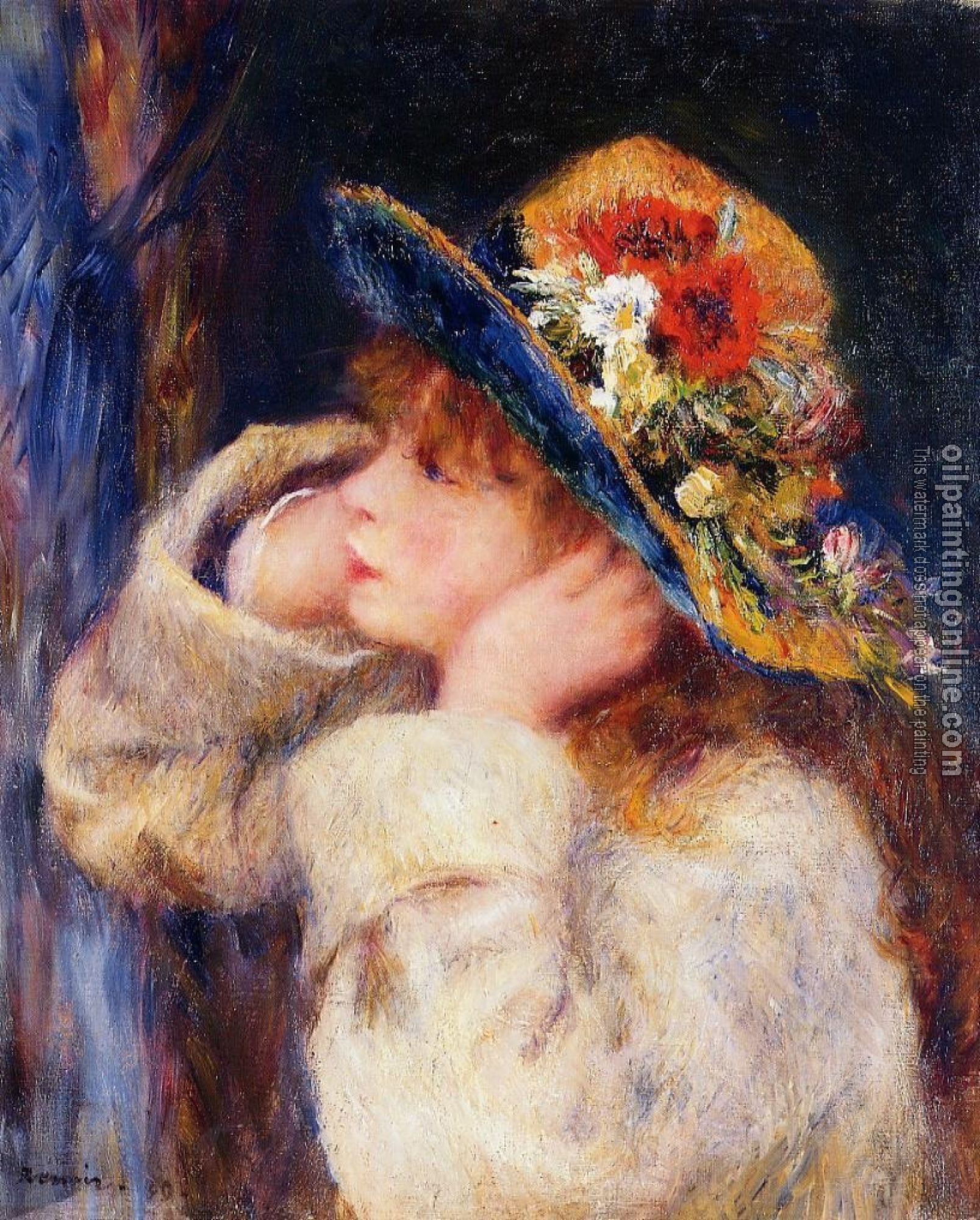 Renoir, Pierre Auguste - Young Girl in a Hat Decorated with Wildflowers